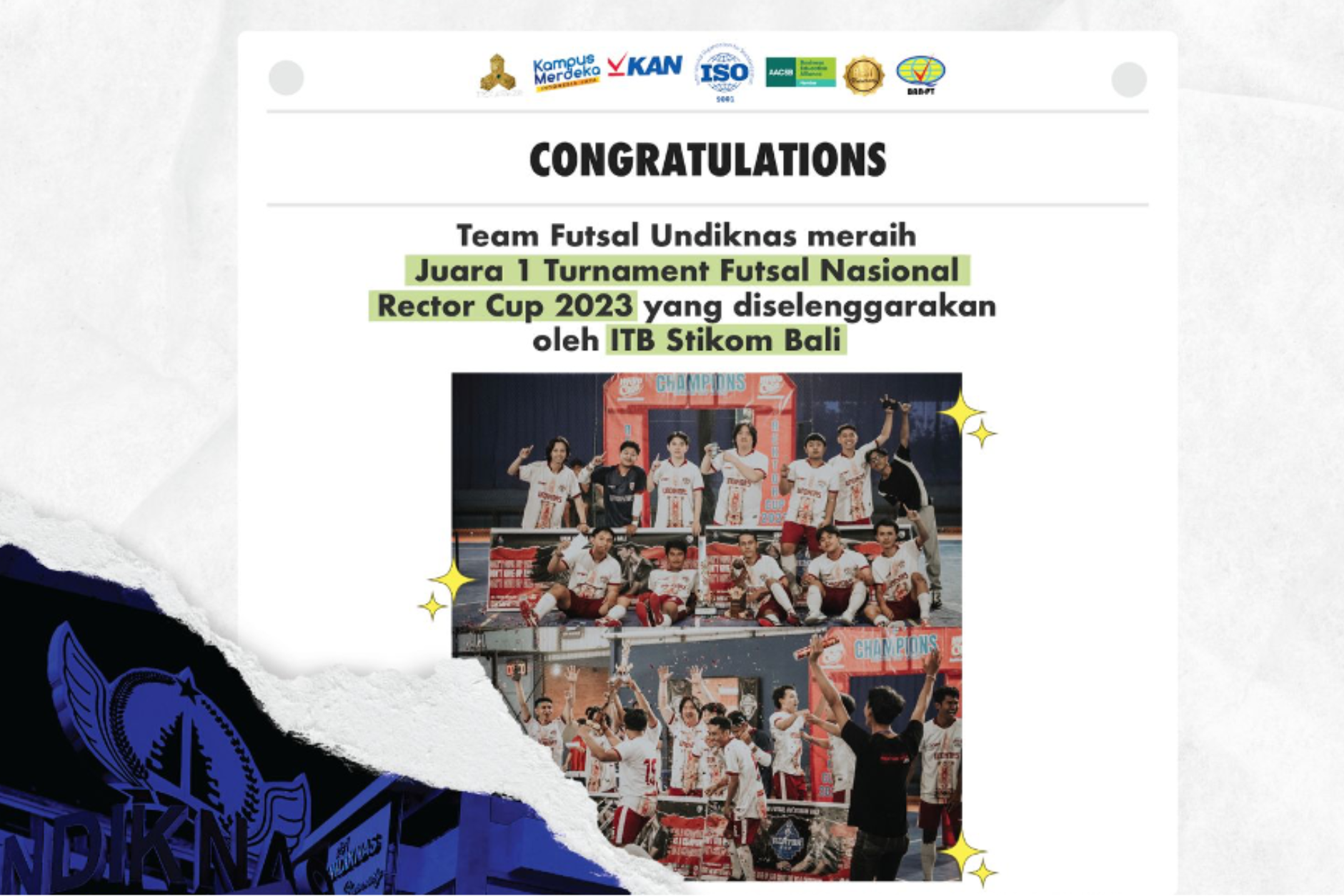 Mahasiswa Undiknas Raih Juara 1 dalam Turnamen Futsal Nasional Rector Cup 2023