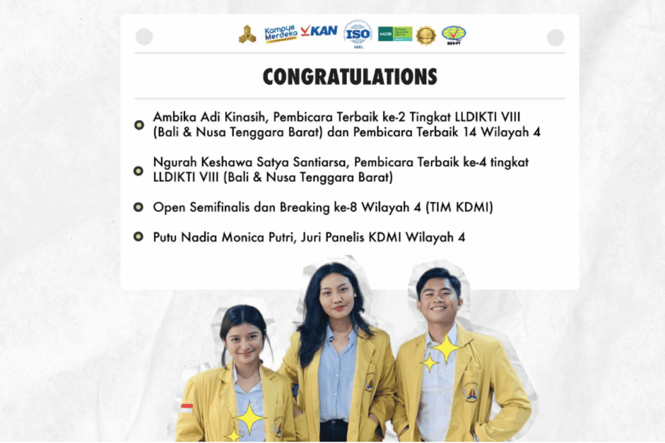 Mahasiswa Universitas Pendidikan Nasional Meraih 4 Prestasi dalam Kompetisi Debat Bahasa Indonesia